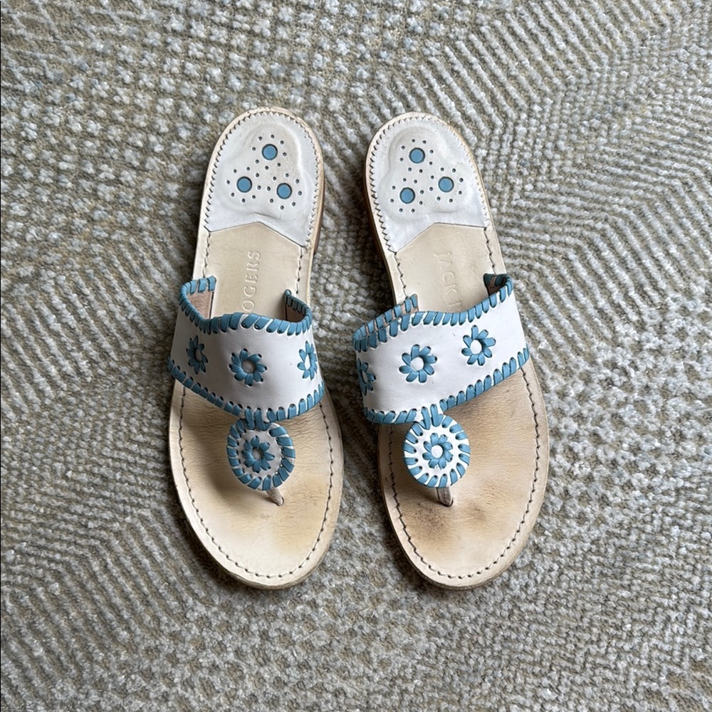 Jack Rogers White and Blue Women's Leather Sandals Size 9
